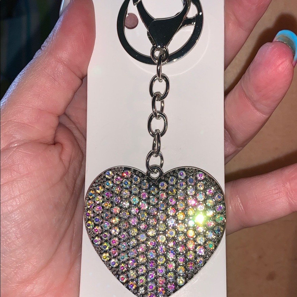 Silver Aurora borealis Heart purse/bag charm Keychain